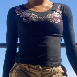 Black Bedazzled long sleeve y2k style